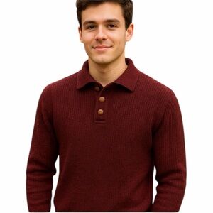 Vintage Sienna 100% Wool Burgundy Fisherman 2 Button Sweater Cable Knit Size M